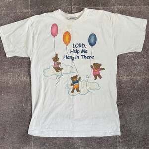 Men's Vintage 90s Blair Lord Help Me Hang In There White Teddy Bear T Shirt Sz L